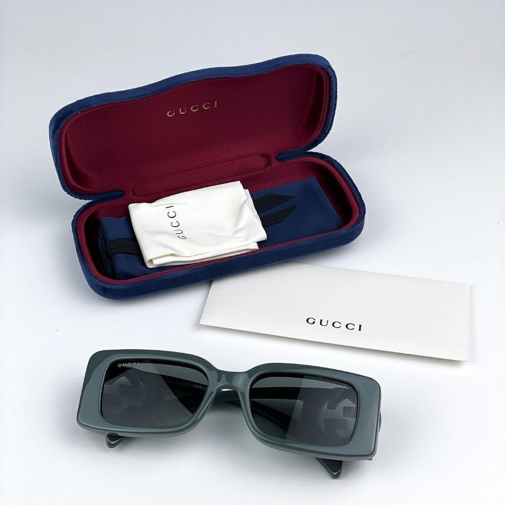 NEW Gucci GG1325S 003 Grey Smoke Grey Rectangle Women Sunglasses - Picture 13 of 14